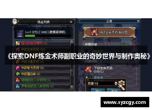 《探索DNF炼金术师副职业的奇妙世界与制作奥秘》
